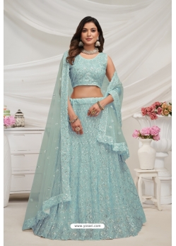 Sky Blue Soft Net Sequins And Stone Embroidered Lehenga Choli