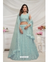 Sky Blue Soft Net Sequins And Stone Embroidered Lehenga Choli