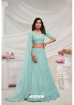 Sky Blue Soft Net Designer Heavy Embroidered Lehenga Choli