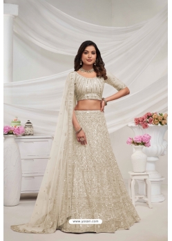 Off White Soft Net Designer Heavy Embroidered Lehenga Choli