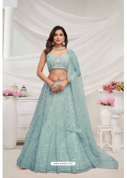 Beautiful Sky Blue Designer Heavy Embroidered Lehenga Choli