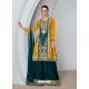 Yellow And Green Premium Chinnon Silk Palazzo Suit