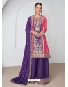 Pink And Purple Premium Chinnon Silk Palazzo Suit