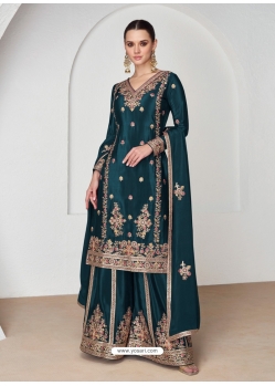 Teal Premium Chinnon Silk Designer Palazzo Suit