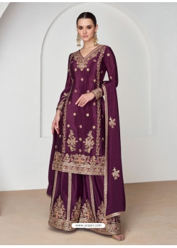 Deep Wine Premium Chinnon Silk Designer Palazzo Suit