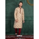 Beige Poly Blend Embroidered Mens Kurta Pajama