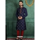 Navy Blue Poly Blend Embroidered Kurta Pajama For Mens