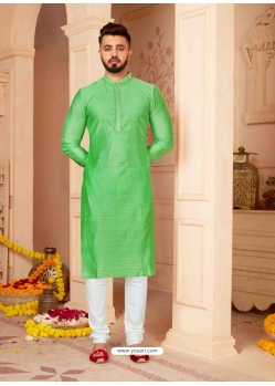 Green Poly Jacquard Kurta Pajama For Mens