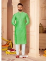 Green Poly Jacquard Kurta Pajama For Mens