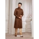 Coffee Brown Poly Digital Printed Kurta Pajama For Mens