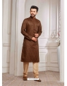 Coffee Brown Poly Digital Printed Kurta Pajama For Mens