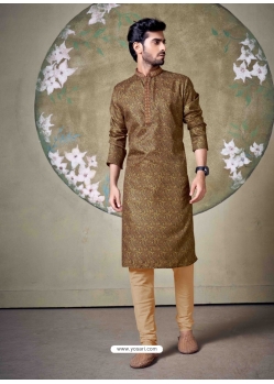 Poly Digital Printed Brown Kurta Pajama For Mens