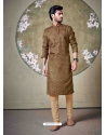 Poly Digital Printed Brown Kurta Pajama For Mens