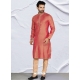 Dark Peach Poly Jacquard Kurta Pajama For Mens