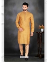 Mustard Poly Jacquard Kurta Pajama For Mens