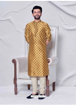 Golden Poly Digital Printed Kurta Pajama For Mens