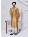 Golden Poly Digital Printed Kurta Pajama For Mens