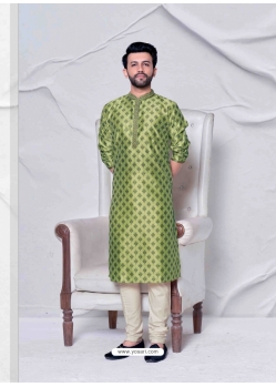 Green Poly Digital Printed Kurta Pajama For Mens