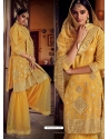 Yellow Organza Thread Foil Mirror Worked Sharara Suit