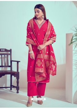 Red Roman Silk Trendy Salwar Suit