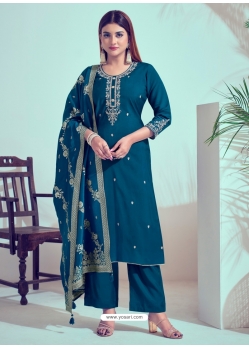 Teal Roman Silk Trendy Salwar Suit