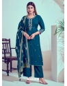 Teal Roman Silk Trendy Salwar Suit