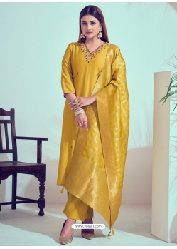 Yellow Roman Silk Trendy Salwar Suit