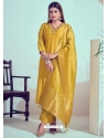 Yellow Roman Silk Trendy Salwar Suit