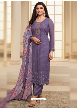 Lavender Organza Embroidered Designer Suit