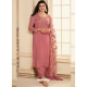 Peach Organza Embroidered Designer Suit