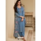 Blue Organza Embroidered Designer Suit