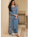 Blue Organza Embroidered Designer Suit