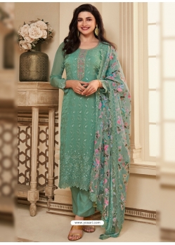 Green Organza Embroidered Designer Suit