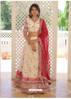 Off White Viscose Jacquard Sequins Embroidered Lehenga Choli