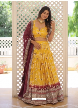 Yellow Viscose Jacquard Sequins Embroidered Lehenga Choli