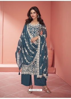 Teal Organza Silk Designer Salwar Suit
