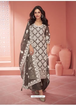 Brown Organza Silk Designer Salwar Suit