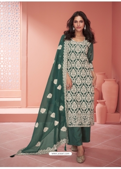 Green Organza Silk Designer Salwar Suit