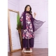 Purple Pure Muslin Hand Worked Readymade Suit