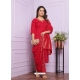 Red Pure Viscose Muslin Readymade Suit