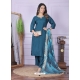 Teal Blue Pure Viscose Muslin Readymade Suit