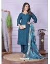 Teal Blue Pure Viscose Muslin Readymade Suit