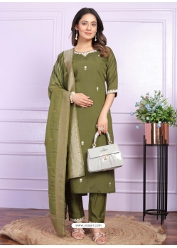 Mehendi Green Viscose Silk Embroidered Readymade Suit