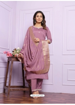 Mauve Viscose Silk Embroidered Readymade Suit