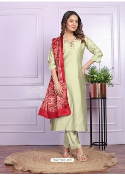 Olive Green Soft Morni Silk Readymade Suit