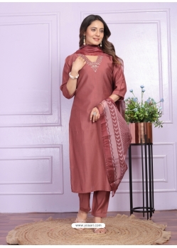 Light Red Russian Silk Readymade Suit