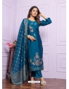 Amazing Teal Blue Russian Silk Readymade Suit