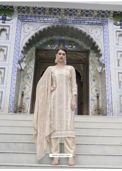 Cream Readymade Faux Georgette Straight Salwar Suit