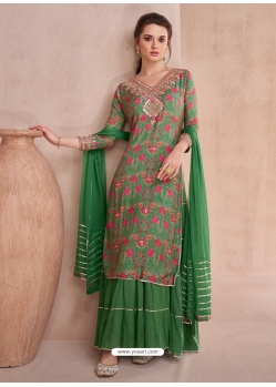 Modern Green Pure Muslin Designer Salwar Suit
