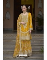 Mustard Heavy Chinon Embroidery Sequence Worked Palazzo Suit